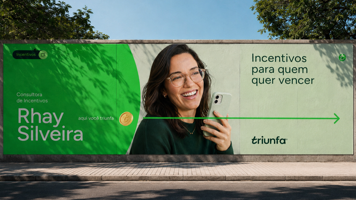 Mockup de mídia urbana do projeto Triunfa